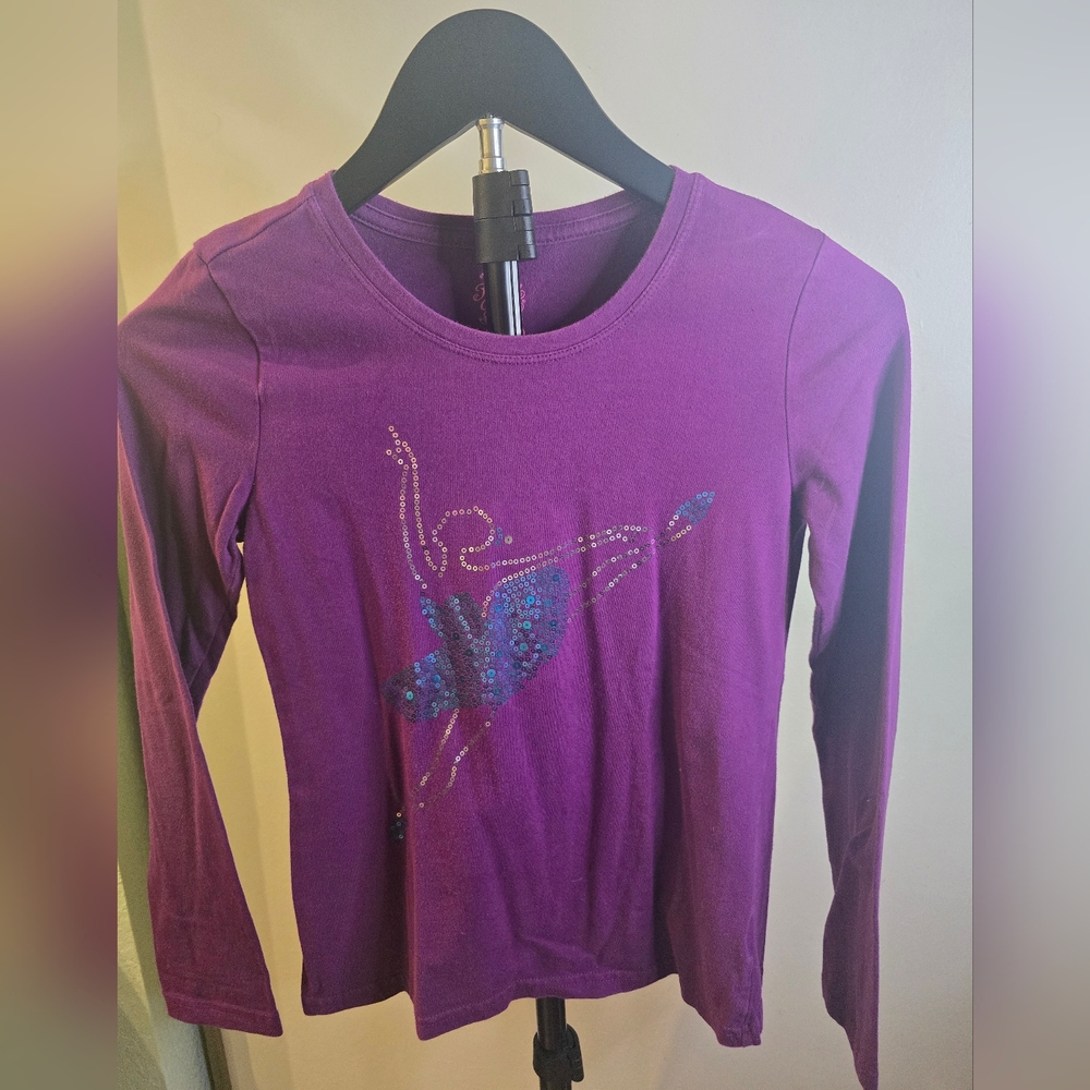 Faded Glory Purple Long Sleeve Tee with Sequin Design